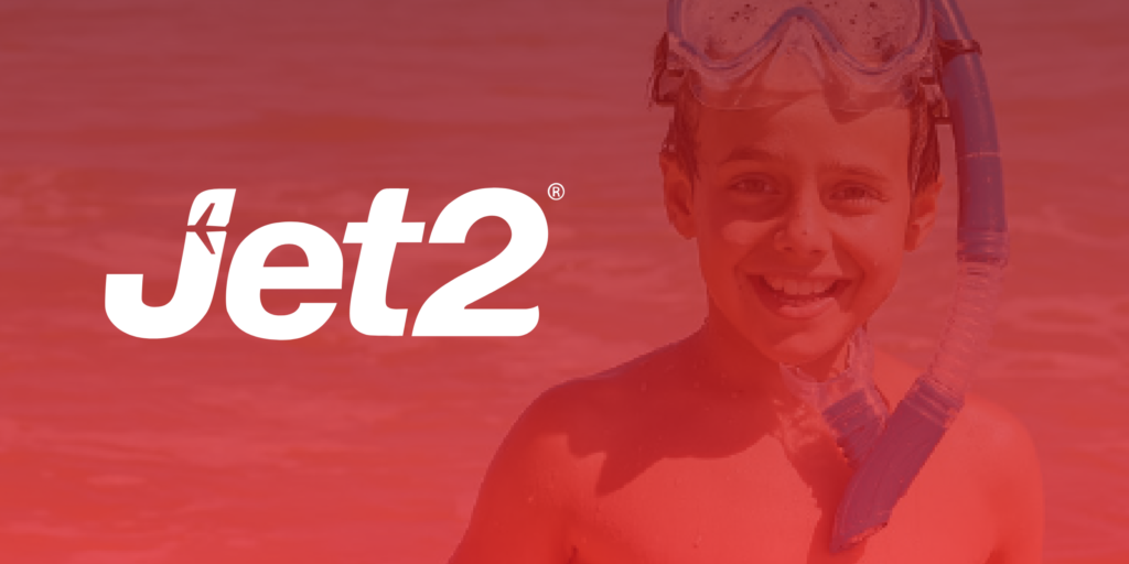 Boy on holiday with Jet2 logo